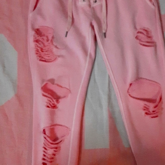 NSF neon pink maddox destoyed shredded lace-up distressed joggers m LA corset - Picture 6 of 9